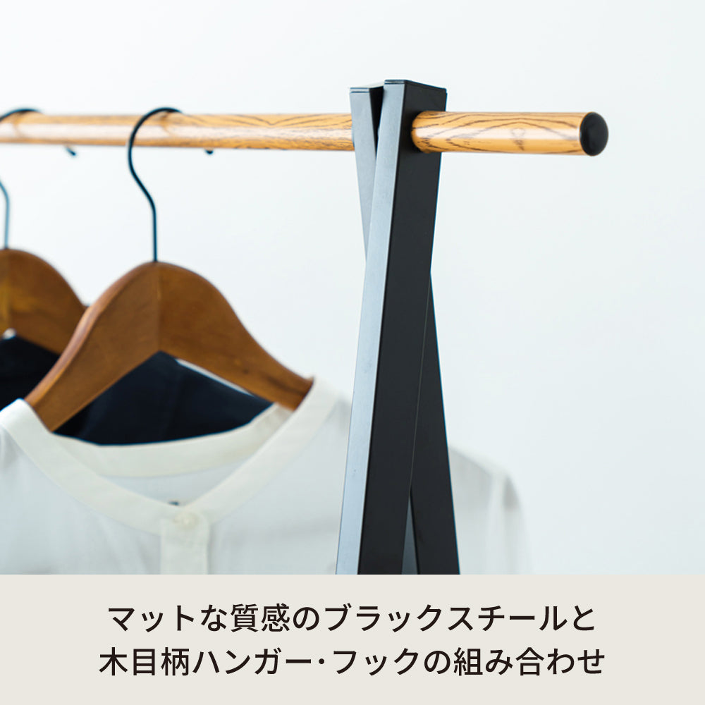 棚付木目柄ハンガーラック コートハンガー スリム 折りたたみ モダン 収納 洋服掛け おしゃれ