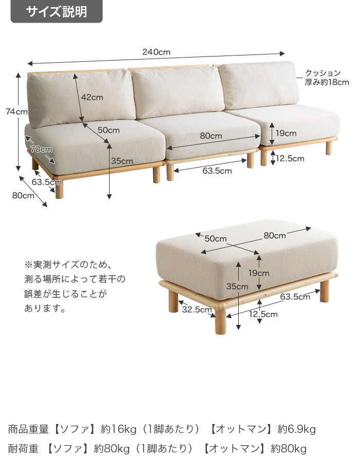 【4点セット】ファブリックローソファ3脚+オットマン1脚