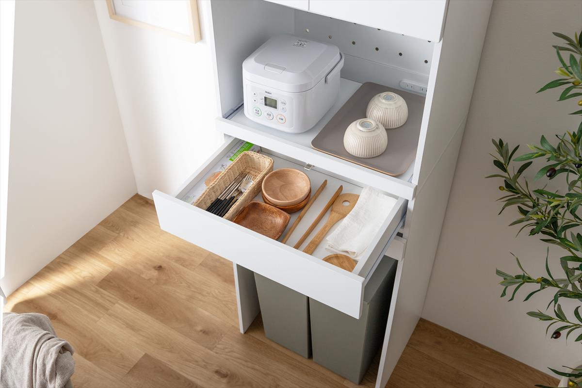 【幅58cm】Keuken ゴミ箱収納付きレンジ台