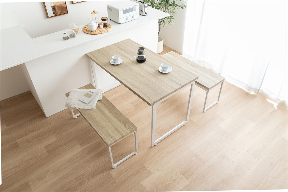 【3点セット】Moku 幅130cmダイニングテーブル+ダイニングベンチ2セット