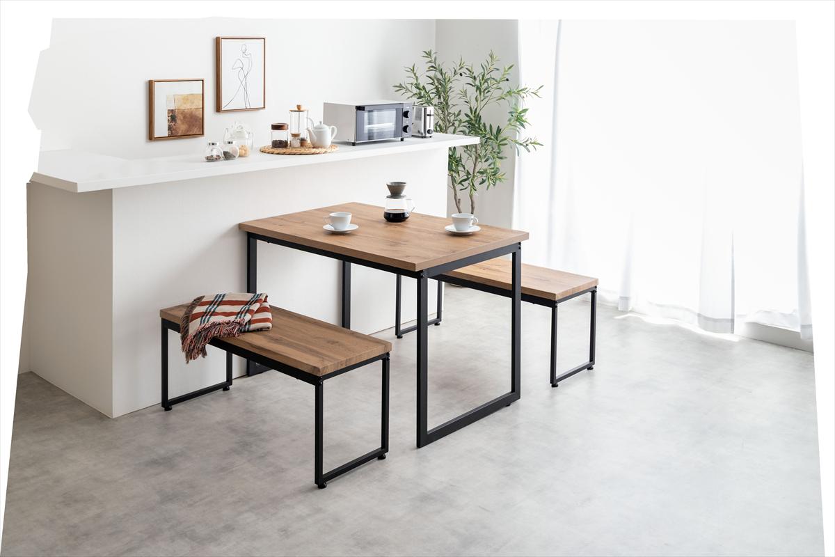 【3点セット】Moku 幅110cmダイニングテーブル+ダイニングベンチ2セット