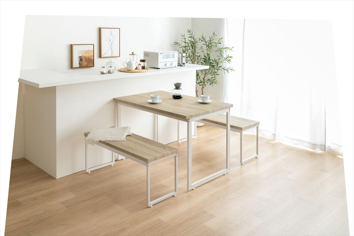 【3点セット】Moku 幅110cmダイニングテーブル+ダイニングベンチ2セット